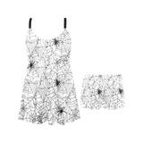 Spider web cobweb pattern Chest Sexy Pleated Two Piece Swim Dress