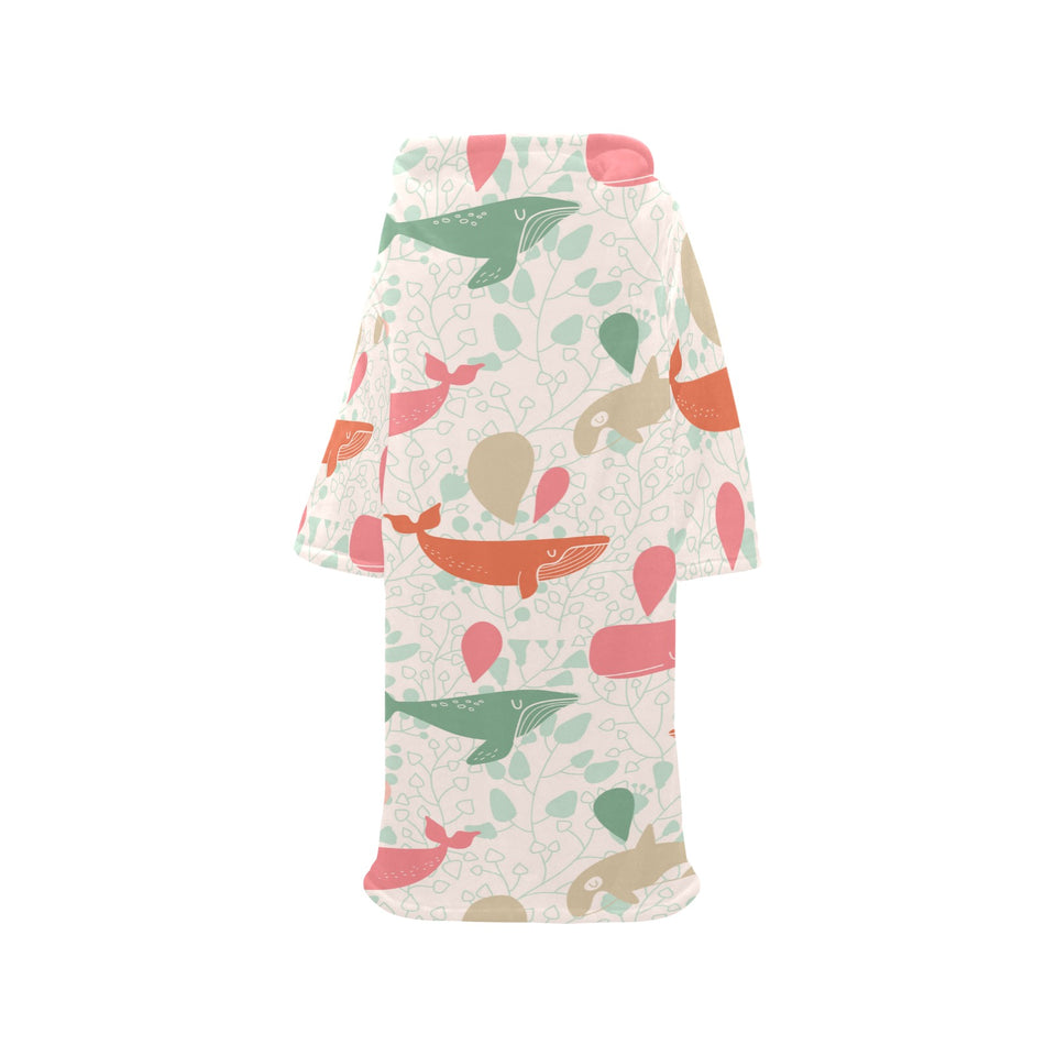 Cute whale pattern Blanket Robe with Sleeves