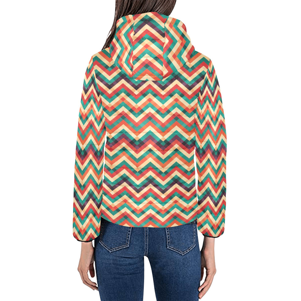 zigzag chevron colorful pattern Women's Padded Hooded Jacket