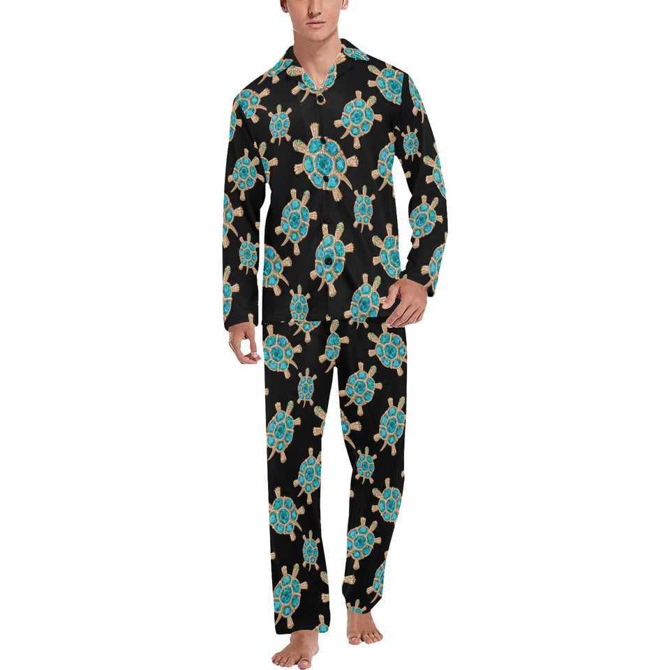 Sea turtle blue stone pattern Men's Long Pajama Set
