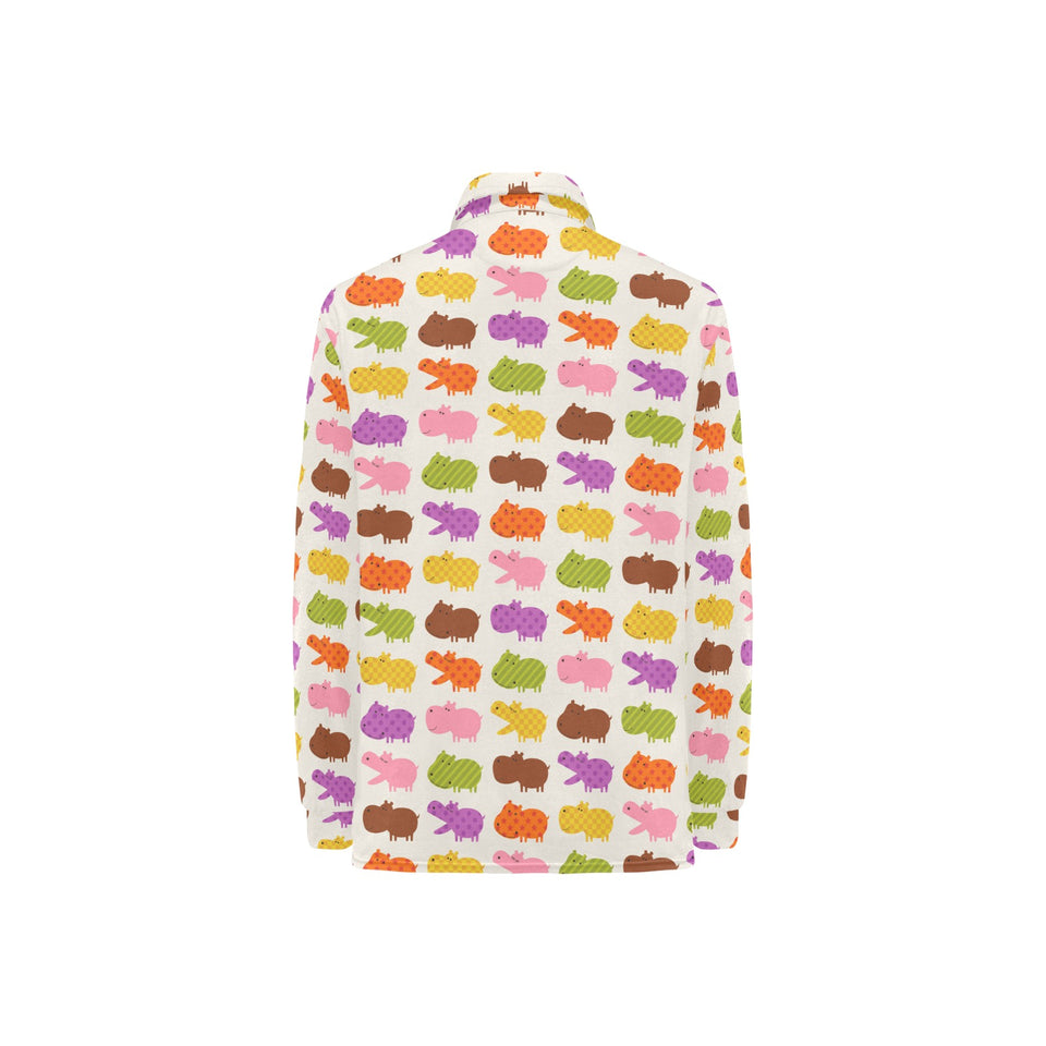 Hippopotamus Pattern Print Design 01 Women's Long Sleeve Polo Shirt