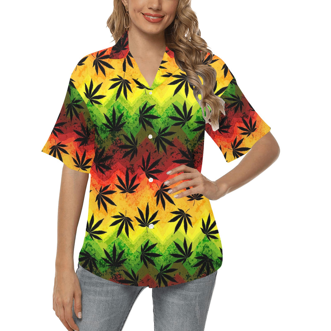 Canabis Marijuana Weed Pattern Print Design 03 Women's All Over Print Hawaiian Shirt