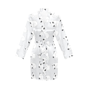 Bull Terrier Pattern Print Design 01 Women's Long Sleeve Belted Night Robe
