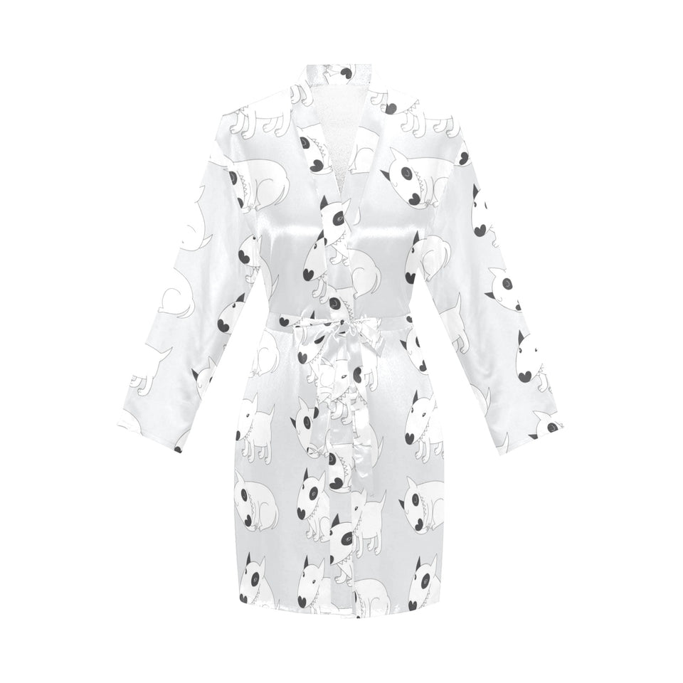 Bull Terrier Pattern Print Design 01 Women's Long Sleeve Belted Night Robe