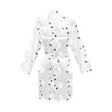 Bull Terrier Pattern Print Design 01 Women's Long Sleeve Belted Night Robe