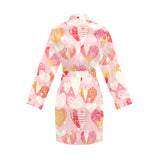 Hand drawn heart design pattern Women's Long Sleeve Belted Night Robe
