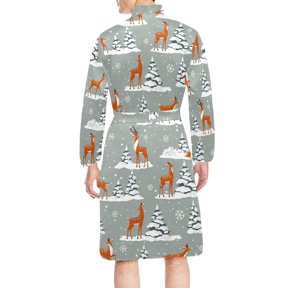 Beautiful deers Winter Christmas Men's Long Sleeve Belted Night Robe