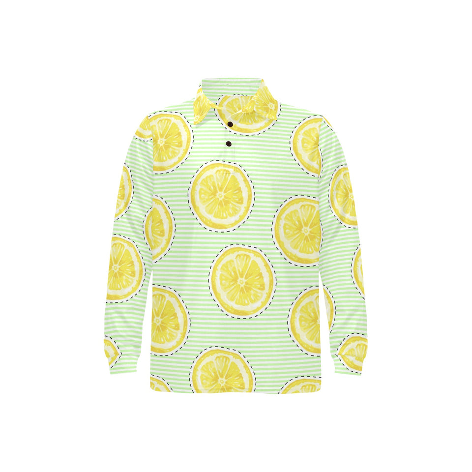 slice of lemon pattern Men's Long Sleeve Polo Shirt