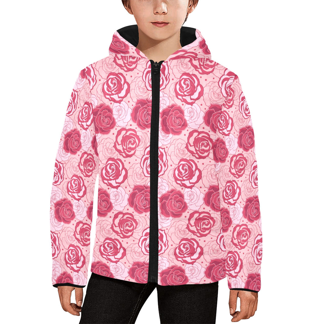 Rose Pattern Print Design 02 Kids' Boys' Girls' Padded Hooded Jacket