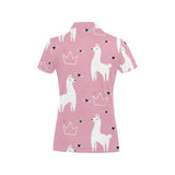 Llama Alpaca pink background Women's All Over Print Polo Shirt