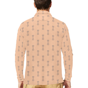 Engine Piston Cream Background Pattern Design 04 Men's Long Sleeve Polo Shirt