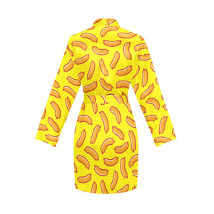 Sausage Pattern Print Design 01 Women's Long Sleeve Belted Night Robe