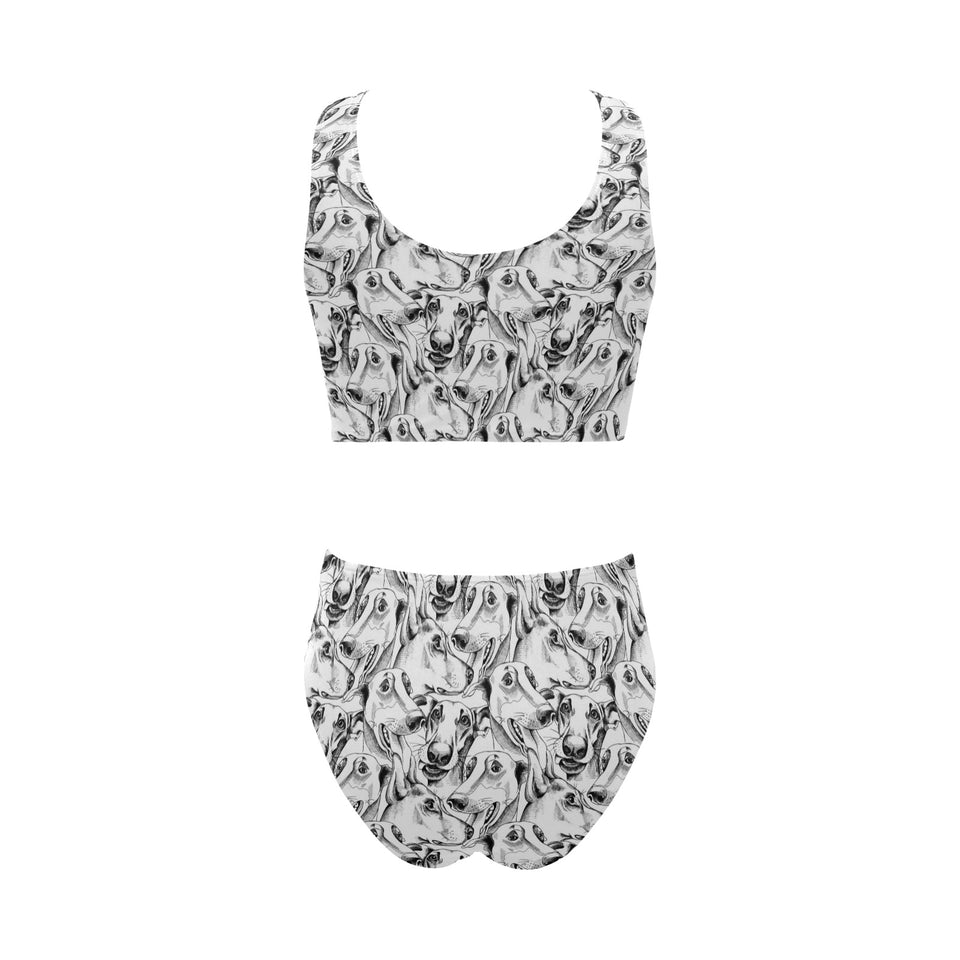 Greyhound Pattern Print Design 01 Chest Bowknot High Waisted Bikini Swimsuit