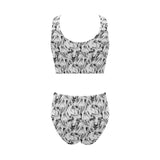 Greyhound Pattern Print Design 01 Chest Bowknot High Waisted Bikini Swimsuit
