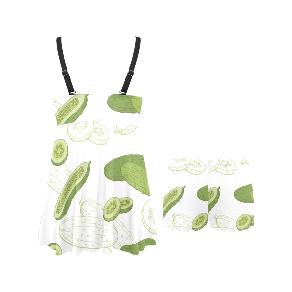 Cucumber sketch pattern Chest Sexy Pleated Two Piece Swim Dress