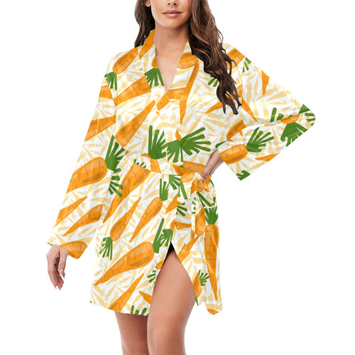 Carrot Pattern Print Design 01 Women's Long Sleeve Belted Night Robe