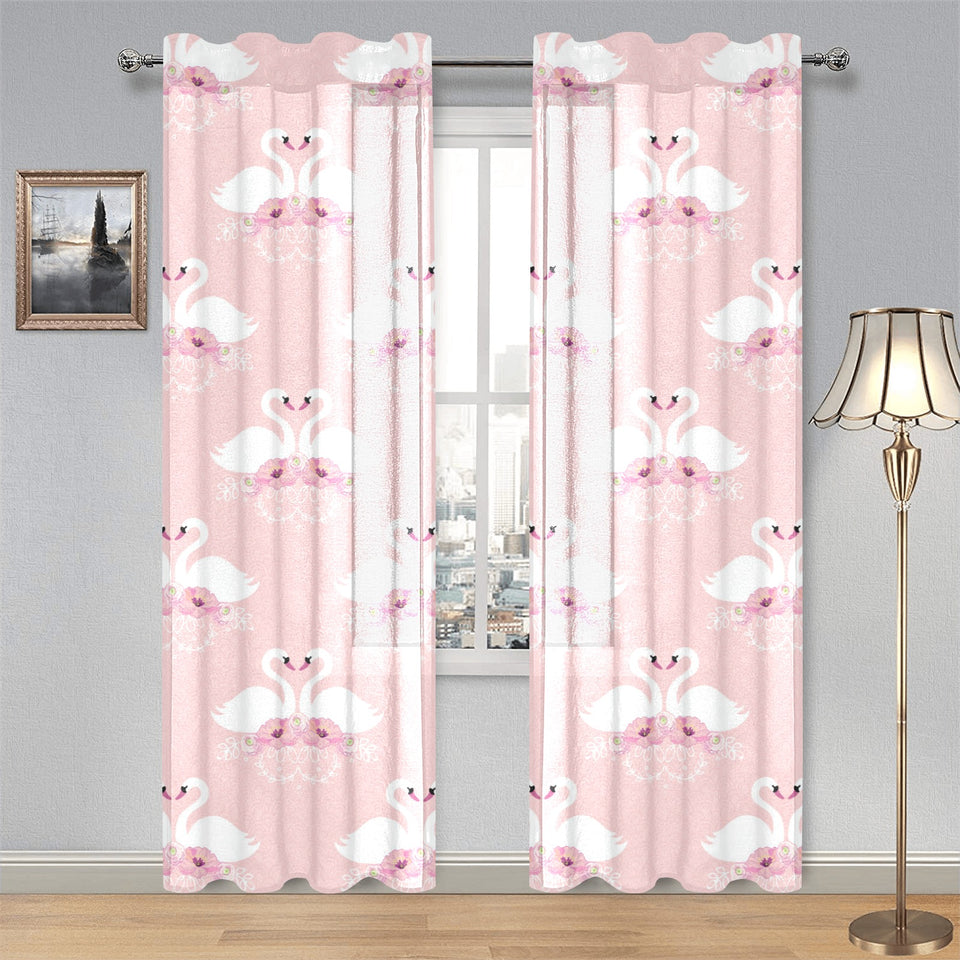 White swan and flower love pattern Gauze Curtain