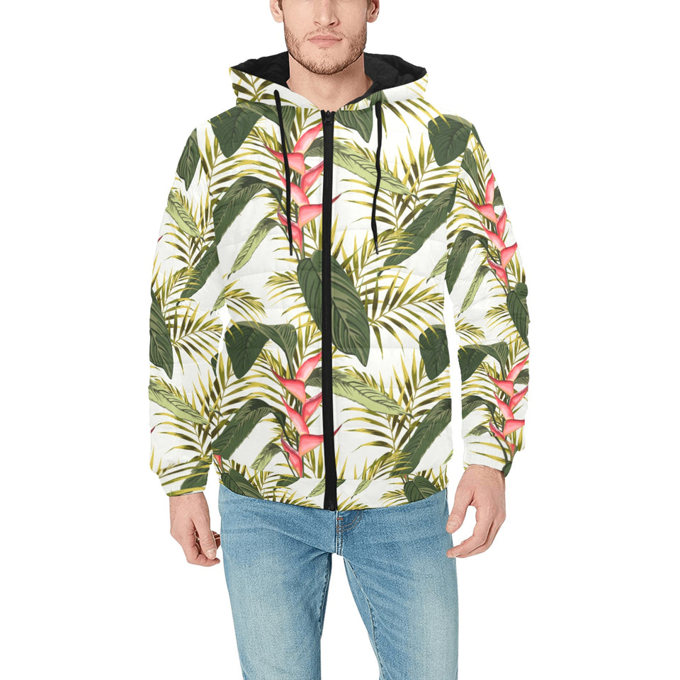 heliconia pattern Men's Padded Hooded Jacket