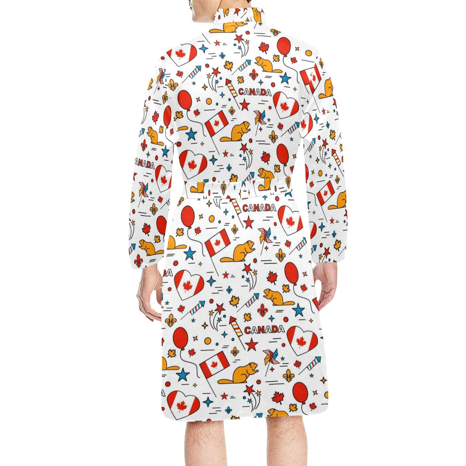 Canada Pattern Print Design 03 Men's Long Sleeve Belted Night Robe