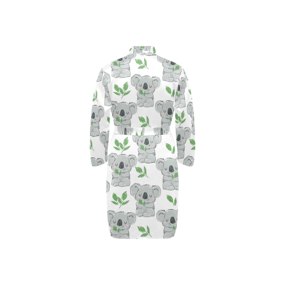 Hand drawn Koala leaves pattern Men's Long Sleeve Belted Night Robe