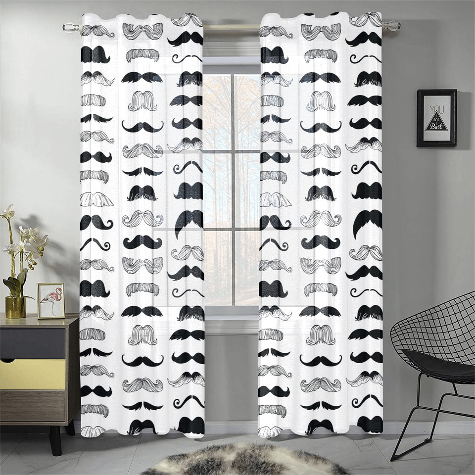 Mustache Beard Pattern Print Design 04 Gauze Curtain