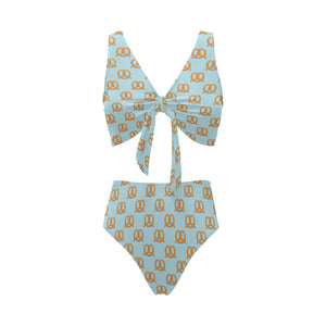 Pretzels Pattern Print Design 03 Chest Bowknot High Waisted Bikini Swimsuit