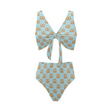 Pretzels Pattern Print Design 03 Chest Bowknot High Waisted Bikini Swimsuit