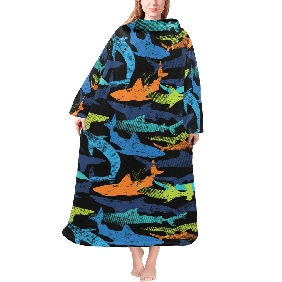 Colorful shark Blanket Robe with Sleeves