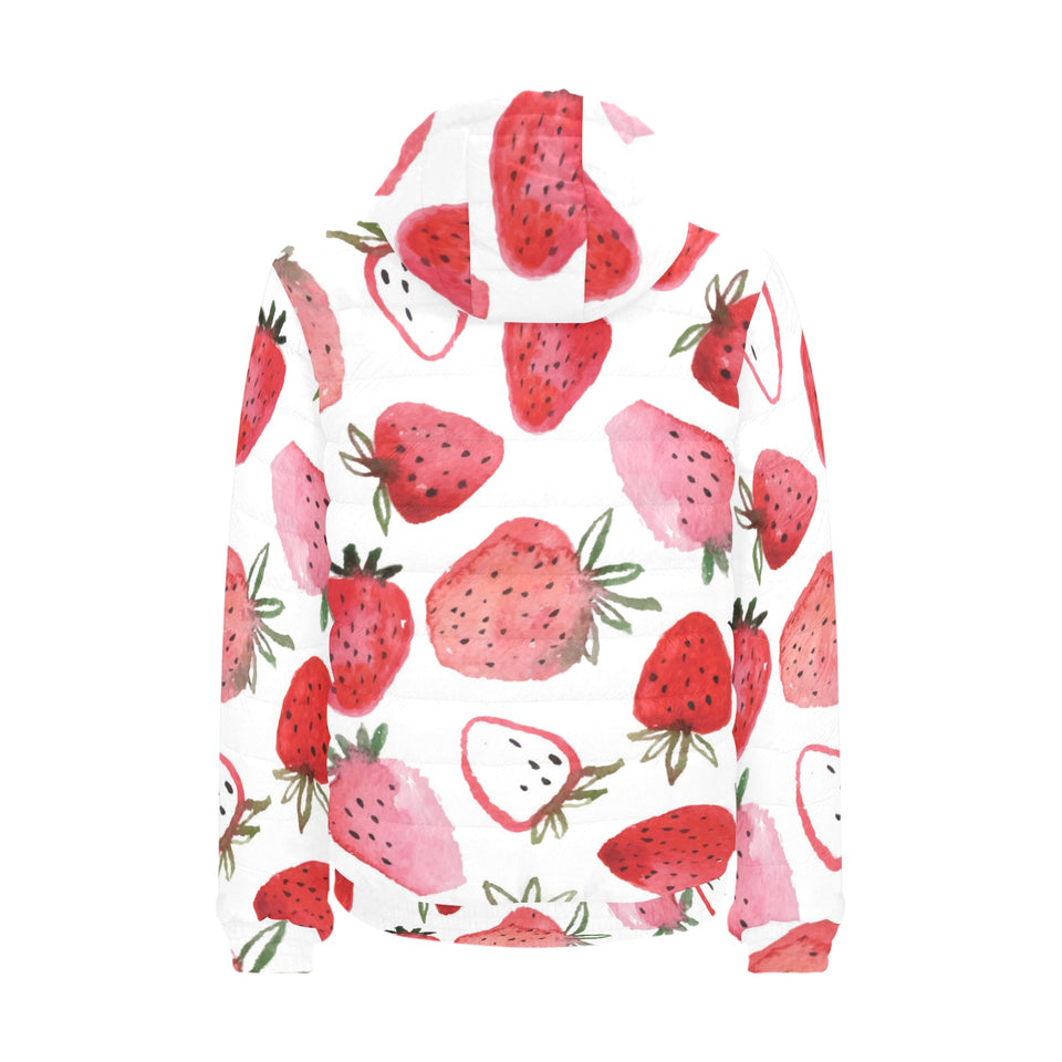 watercolor hand drawn beautiful strawberry pattern Men's Padded Hooded Jacket