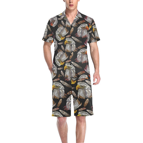 Eagle Pattern Print Design 05 Men's V-Neck Short Pajama Set