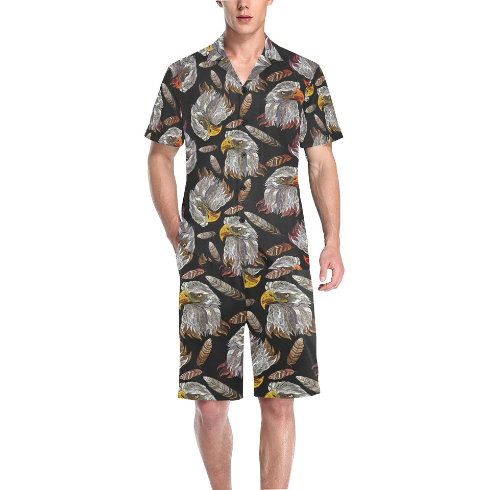 Eagle Pattern Print Design 05 Men's V-Neck Short Pajama Set