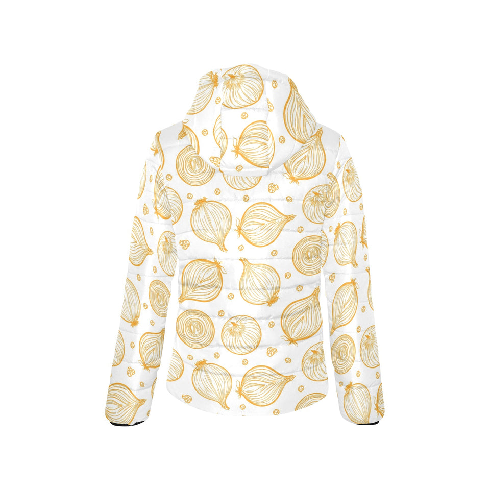 hand drawn onion pattern Women's Padded Hooded Jacket
