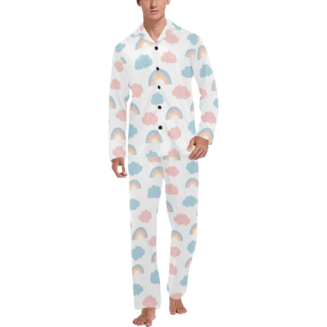 Cute rainbow clound pattern Men's Long Pajama Set