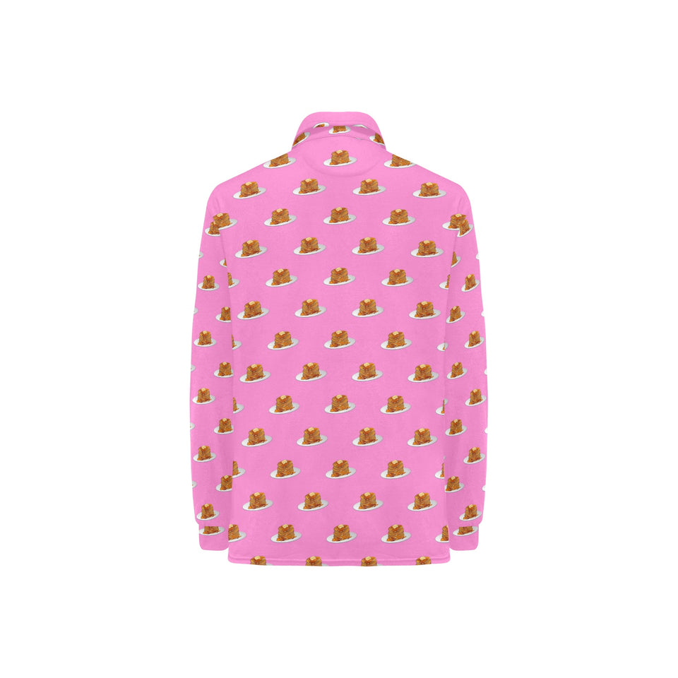 Pancake Pattern Print Design 04 Women's Long Sleeve Polo Shirt