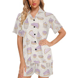 Cakes pies tarts muffins and eclairs purple bluebe Women's V-Neck Short Pajama Set
