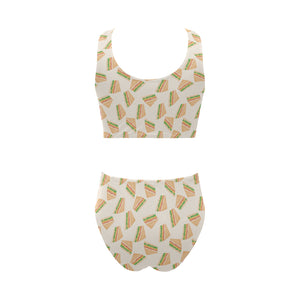 Sandwich Pattern Print Design 01 Chest Bowknot High Waisted Bikini Swimsuit