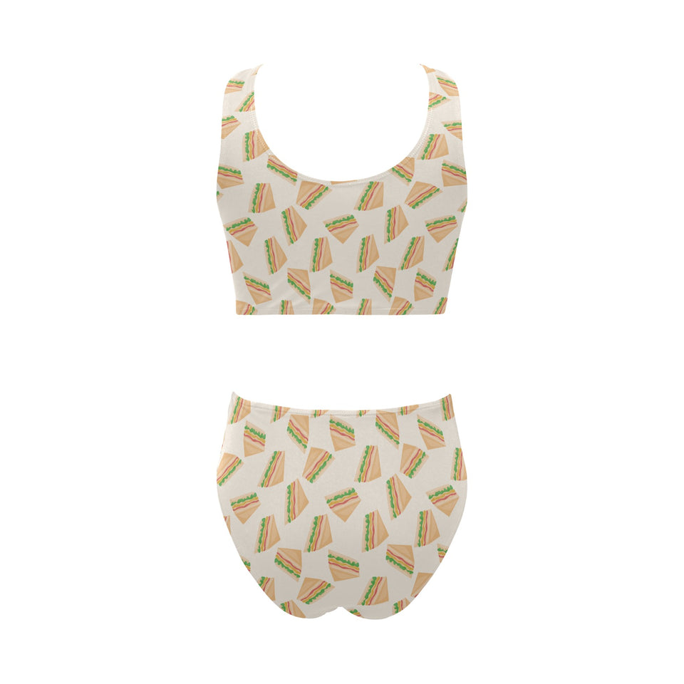 Sandwich Pattern Print Design 01 Chest Bowknot High Waisted Bikini Swimsuit