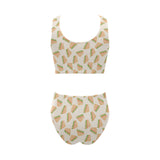 Sandwich Pattern Print Design 01 Chest Bowknot High Waisted Bikini Swimsuit