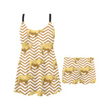 Rhino yellow theme pattern Chest Sexy Pleated Two Piece Swim Dress