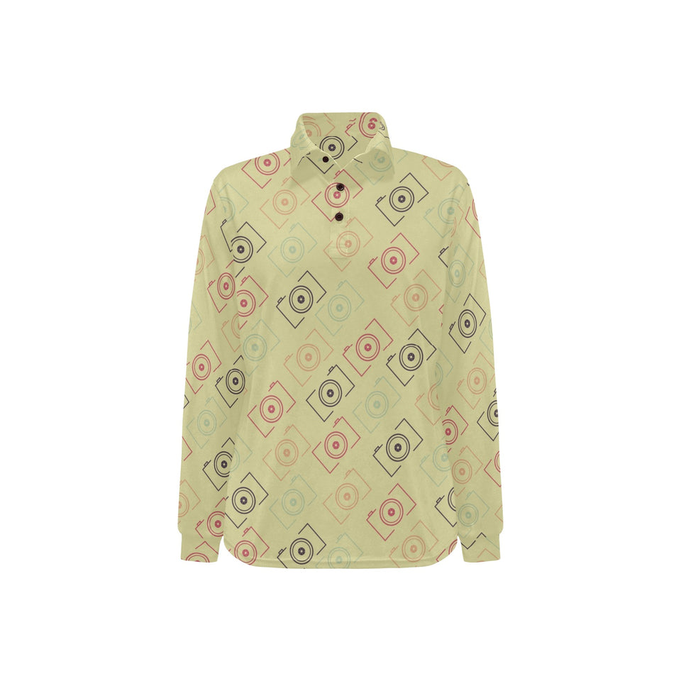 Camera Pattern Print Design 01 Women's Long Sleeve Polo Shirt
