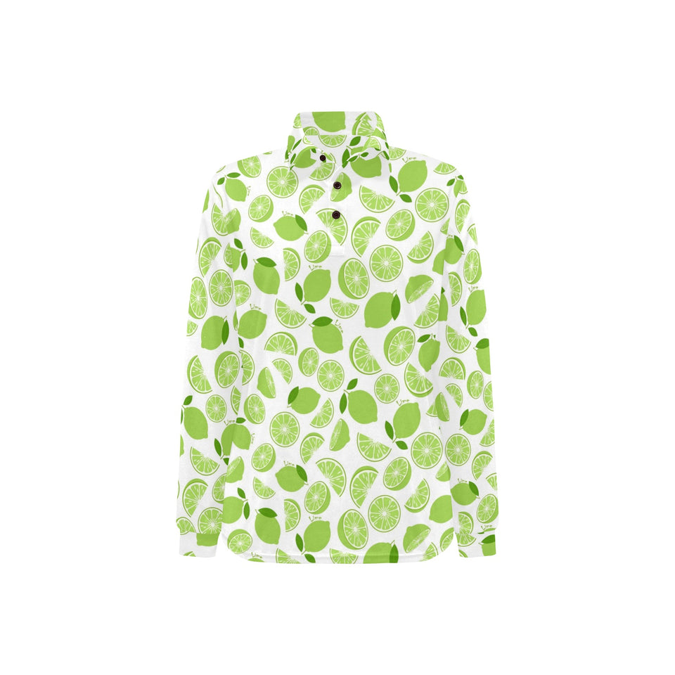 Lime design pattern Women's Long Sleeve Polo Shirt