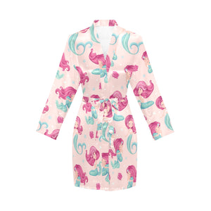 Cute little mermaid pattern Women's Long Sleeve Belted Night Robe