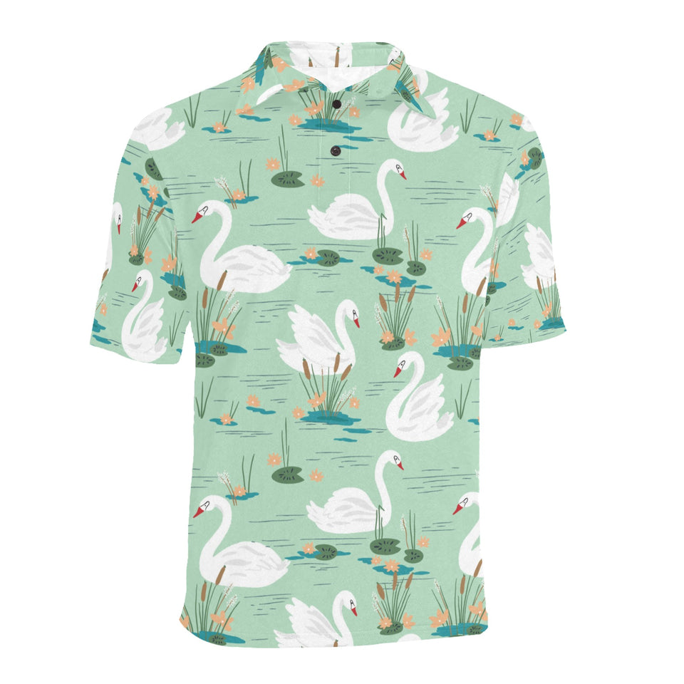 White swan lake pattern Men's All Over Print Polo Shirt