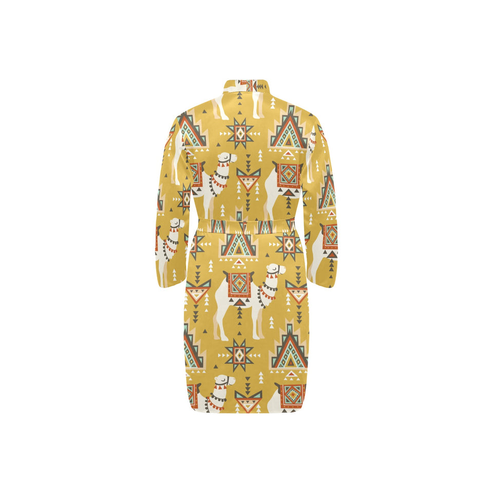 Camels ethnic motif pattern Men's Long Sleeve Belted Night Robe