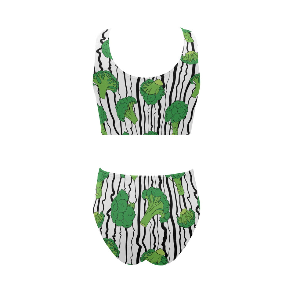 Cool Broccoli pattern Chest Bowknot High Waisted Bikini Swimsuit