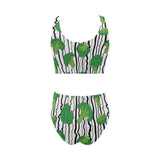 Cool Broccoli pattern Chest Bowknot High Waisted Bikini Swimsuit
