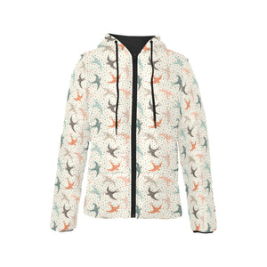 Swallow Pattern Print Design 02 Women's Padded Hooded Jacket