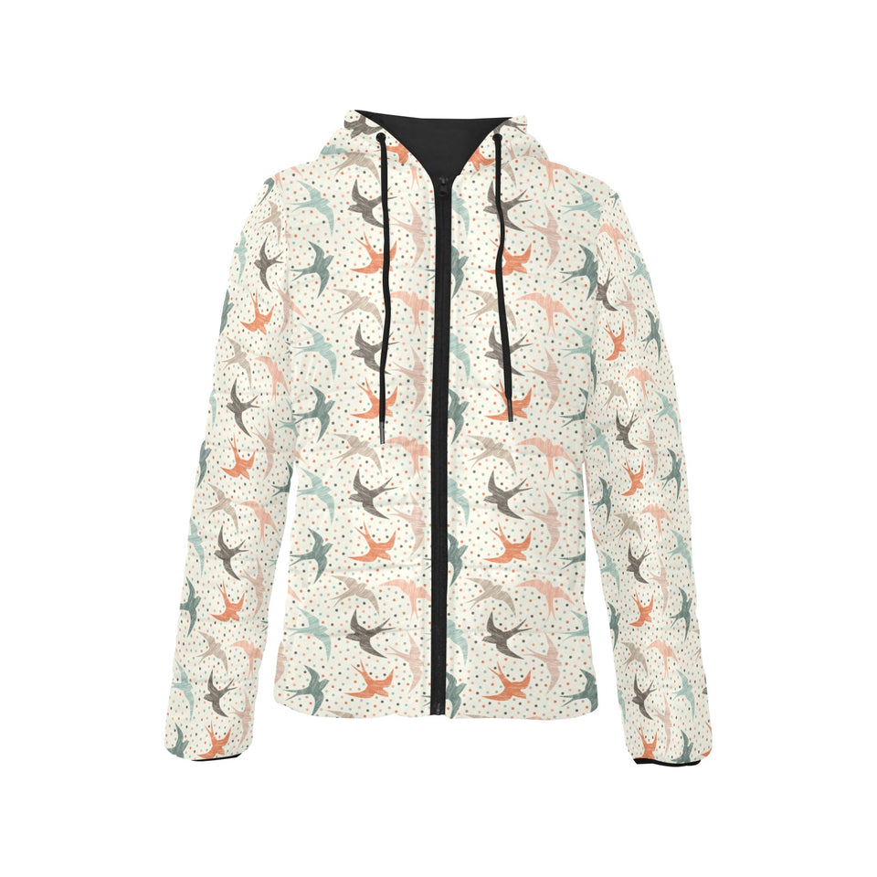 Swallow Pattern Print Design 02 Women's Padded Hooded Jacket