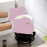 Lavender pattern pink background Heat Resistant Oven Mitts