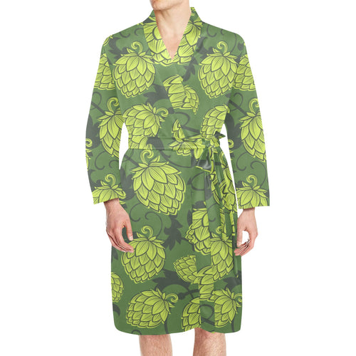 Hop pattern Hop cone background Men's Long Sleeve Belted Night Robe